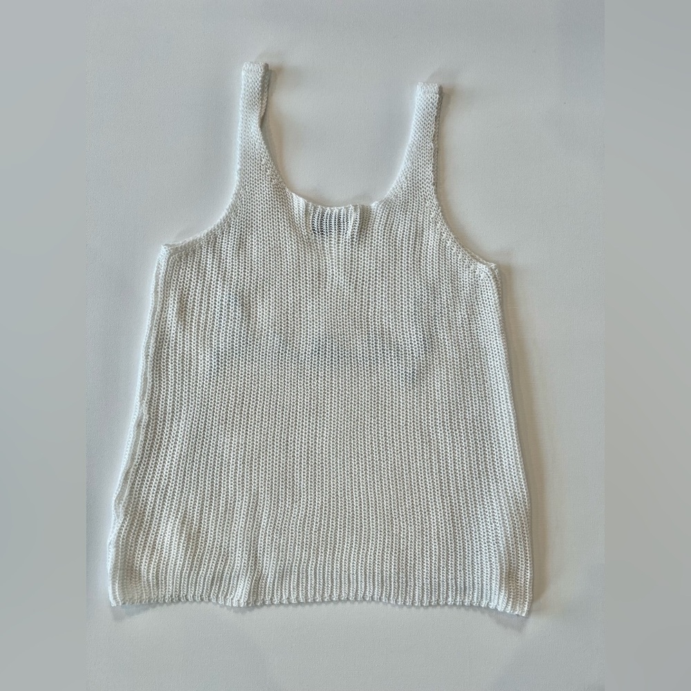 Vintage Havana Knit Tank Top with Blue 'Beach’ Embroidery Sweater Tank Small - Picture 2 of 9